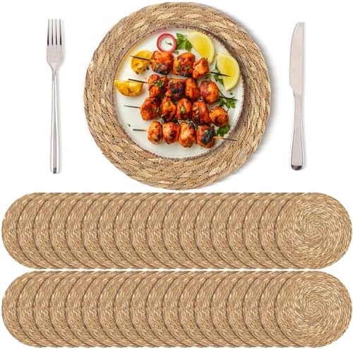 Kochorie Set of 36 Round Woven Placemats 13.8 Inch Bulrush Placemats Natural Handwoven Boho Rattan Wicker Table Mats for Farmhouse & Home Dining by Kochorie