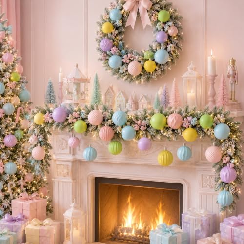 Lunmon 64 Pcs Pastel Christmas Ball Ornaments Macaron Candy Land Xmas Bulbs - Image 4