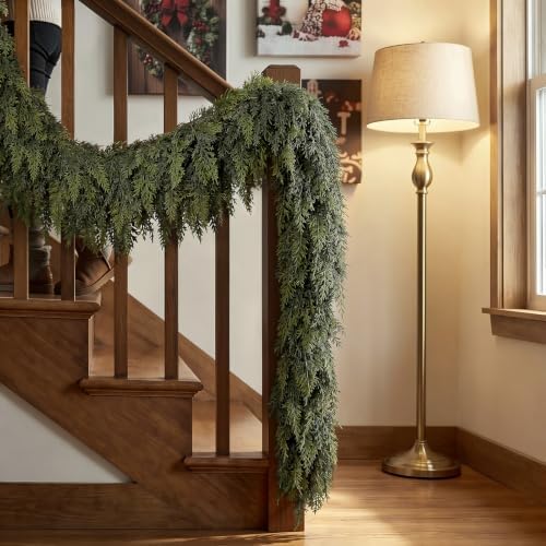 2PCS 6FT Christmas Cedar Garland, Real Touch Soft Greenery Mantel Decor - Image 5