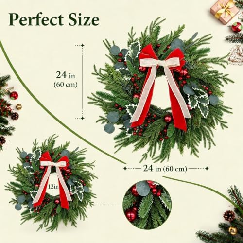 Christmas Wreath with Lights 24", Christmas Wreaths for Front Door, 50 LED - Image 5