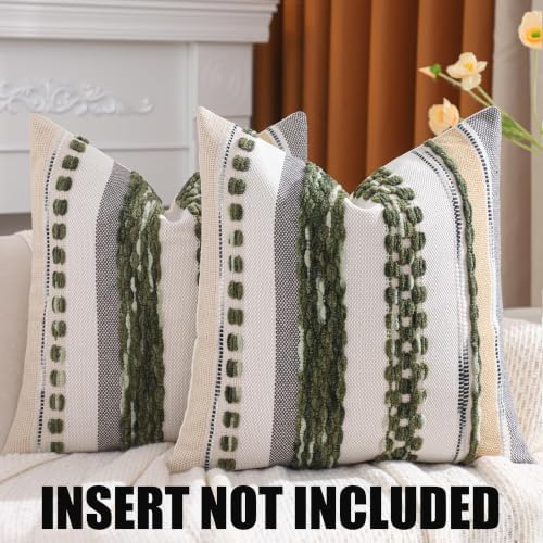 Dark Green Pillow Covers 18x18 Inch Set of 2 Boho Decor - Image 2