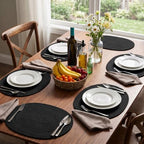 Oval Woven Cotton Placemats Set of 6, Thick Braided Rope Table Mats, 17 x 13 Inches Large Non Slip Heat Resistant Place Mats for Dining Table, Farmhouse Boho Hot Pads for Kitchen Decor (6, Black) - Image 5