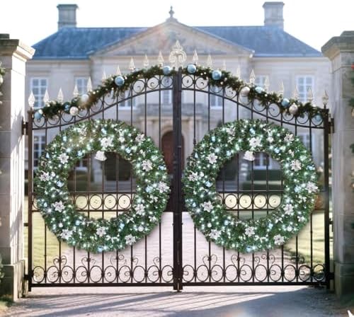 VINGLI 60" Large Pre Lit Christmas Wreath with 220 LED Lights, Blue Silver - Image 6