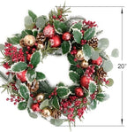 20Inch Christmas Wreath for Front Door - Winter Green Wreath with Holly, Berries, Red and Gold Christmas Balls, Eucalyptus, Pinecones, Xmas Home Decor - Image 2