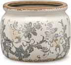 7.7" Large Ceramic Plant Pot Beige Gray Floral Vine Crackle Glaze Rustic Flowers Pot Decorative Planter with Drainage for Indoor Outdoor Plants Home Kitchen Office Decor Gift by Unknown