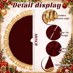 Blueweenly 48 Inch Burgundy Christmas Tree Skirt, Gold Tassel Edge - Image 2