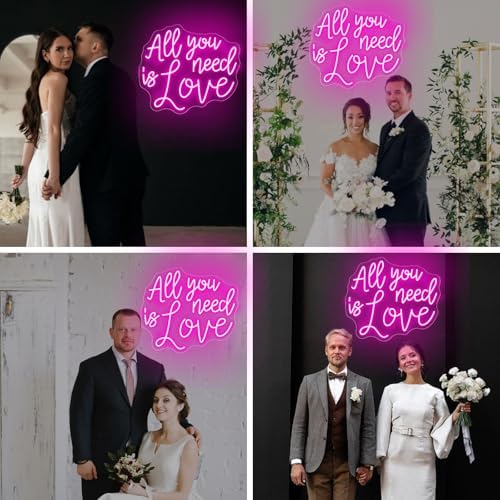All You Need Is Love Neon Sign, Wedding LED Neon Light, Wedding Party Backdrop Wall Decor Valentine's Day Personalized Gift, Couple Room Light, Bar Home Lamp Party Dorm Living Room-Pink-14"x12" - Image 6