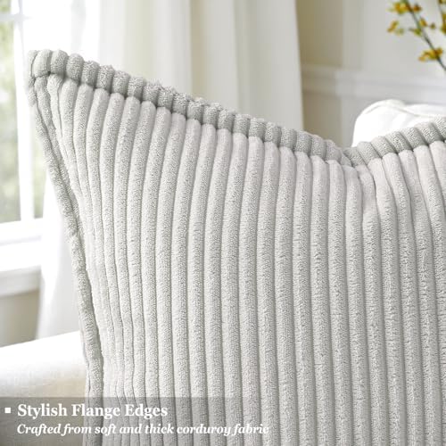 decorUhome Fall Corduroy Grey Throw Pillow Covers 24x24 Set of 2 - Image 2