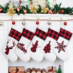 LUBOT Set of 5 Christmas Stocking(20inch) Silhouette Buffalo Red Plaid/Rustic/Farmhouse/Country Cotton Fireplace Hanging Xmas Stockings Decorations for Family Holiday Season Decor by LUBOT
