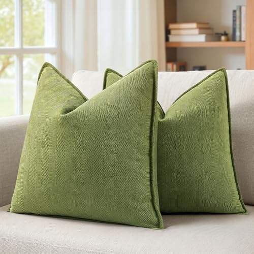 MIULEE Pack of 2 Moss Green Euro Shams Chenille Pillow Covers 26x26 Inch by MIULEE