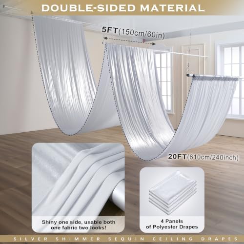 4 Panels 5ft(W) x 20ft(H) Silver Backdrop Curtain for Wedding Parties - Image 2