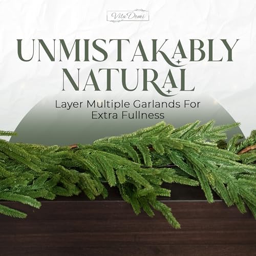 Hanging 6 ft Real Touch Norfolk Pine Garland Realistic 6ft, Christmas Garland for Mantle, Soft and Bendable Real Touch Garland Christmas Greenery, Evergreen Christmas Garlands for Fireplace, Stairs - Image 6