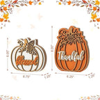 Glitzhome Thanksgiving Wooden Pumpkin Decor Set of 2 (6" & 8" H) - Blessed & Thankful Farmhouse Table Sign Decor, Fall Pumpkin Blocks for Holiday Home Decor Accents Centerpiece - Image 3