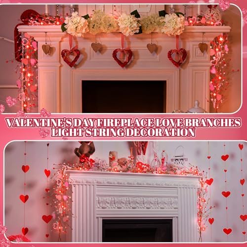 Thiccywoov 9.84 ft Valentine's Day Garland Valentines Day Wreath Decor Red Pink White Berry Heart Garland with LED Lights Artificial Vine for Valentines Wedding Anniversary Door Fireplace Home Decor - Image 5