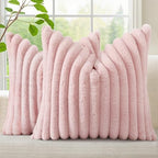 decorUhome Fall Faux Fur Throw Pillow Covers 26x26 Set of 2 Pink by decorUhome
