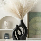 Levvohd XL Black Ceramic Vase Set of 2 for Modern Home Decor, Neutral Boho Round Donut Pampas Grass Vases, Nordic Aesthetic Vase, for Living Room Coffee Table Fire Place Book Style Shelf (H 11.1") - Image 4