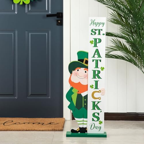 glitzhome 36"H St. Patrick's Wooden Standing Porch Sign, Leprechaun HAPPY ST.PATRICK'S DAY Porch Decor Front Door,Front Porch,Indoor Outdoor Porch Party Decor by Glitzhome