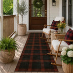 JTJ Easy Jute 2x6 Outdoor Runner Rug, Black & Red Buffalo Plaid, Washable by JTJ