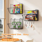 X-cosrack Metal Wire Basket Wall Mount, 3 Tier Wall Storage Organizer with 5 S Hooks, Kitchen Fruits and Vegetables Bin Toys Organizer Hanging Basket Black (S (10.83" L x 10.63" W x 30" H)) - Image 6
