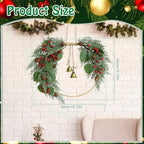 Christmas Wreath for Front Door Artificial Half Circle Wreaths with Bell Pine Cones Red Berries Eucalyptus Leaves Outdoor Wreath for Farmhouse Front Porch Window Christmas Decorations - Image 2
