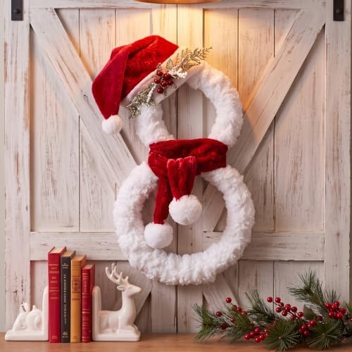 20" Christmas Snowman Farmhouse Wreath Xmas Door Decor - Image 2