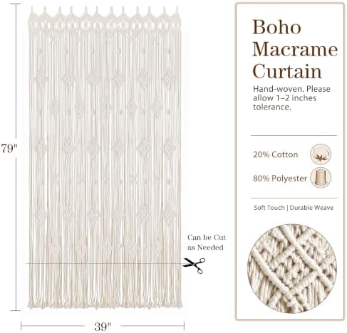 Foreate Boho Macrame Curtain for Doorways Macrame Wall Hanging 39”x79 1PC - Image 2