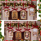 Qunclay 6 Pcs 2 x 3 Christmas Brass Picture Frame Ornaments Xmas Metal Double Glass Hanging Photo Frame with Burgundy Velvet Ribbon for Christmas Tree Decorations(Gold Burgundy, Scalloped Rectangle) - Image 5