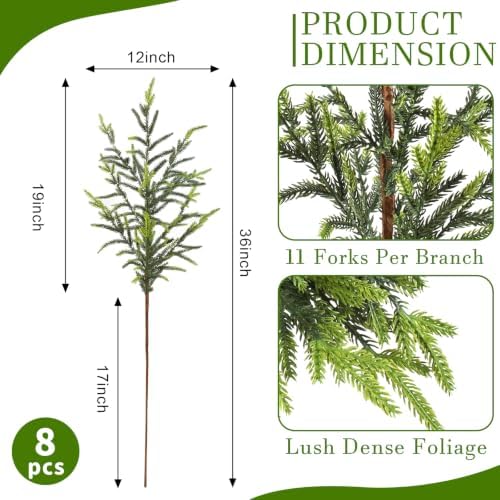 YGSEPCC 36" 8Pcs Christmas Decorations Norfolk Pine Branches for Home Decor - Image 2