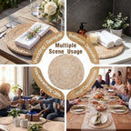 Set of 12 Round Woven Corn Husk Placemats Boho Farmhouse Placemats for Daily Tabletop Decor Elegant Dining Wedding Christmas Thanksgiving Day Holiday Dinner Party Housewarming Gifts - Image 6