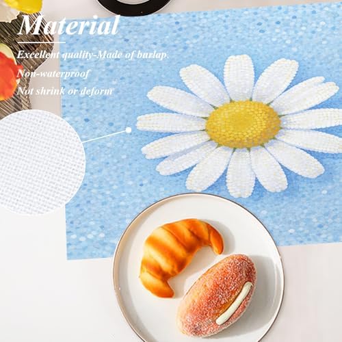 Shrahala Botanical Daisy Set of 6 12 x 18 Inch Linen Placemats, Soft Blue Background Burlap Table Mat Washable Double Layered Heat Insulation for Indoor/Outdoor - Image 5
