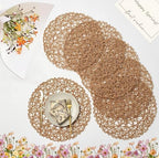 IcosaMro Round Woven Placemats Set of 12 for Dining Table, 15 Inches Paper Boho Decorative Circle Place Mats for Wedding Christmas Thanksgiving Day Holiday Dinner (Light Coffee Brown) by IcosaMro