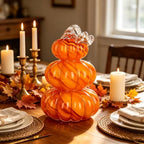 Stacked Glass Pumpkin Decor, Fall Halloween Table Centerpiece, Orange - Image 3