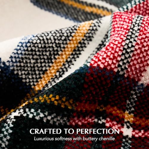 EverGrace Chenille Christmas Throw Blanket, 50"x60", White Stewart Plaid - Image 3