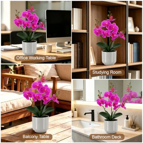 Fake Orchid-17.5”tall Artificial Indoor Plant for Home Decor-Dark Pink - Image 7