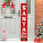 SRongmao Santa Stop Here Porch Sign Christmas Front Door Hanging Decorations 8x48inch Vertical Wooden Indoor Outdoor Standing Signs For Home Yard Farmhouse Holiday Decor - Image 2