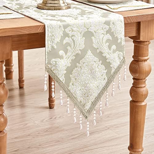 Loom and Mill Luxury Jacquard Damask Table Runner 13x90 inch, Beige - Image 2