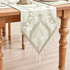 Loom and Mill Luxury Jacquard Damask Table Runner 13x72 inch, Beige - Image 2