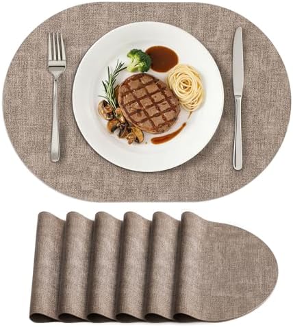 homing Heat Resistant Oval Placemats Set of 6, Light Brown by homing