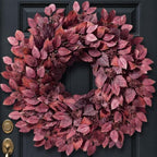 26" Artificial Hibiscus Leaves Fall Wreath for Front Door Decor(Autumn Red) by FOTEEWL