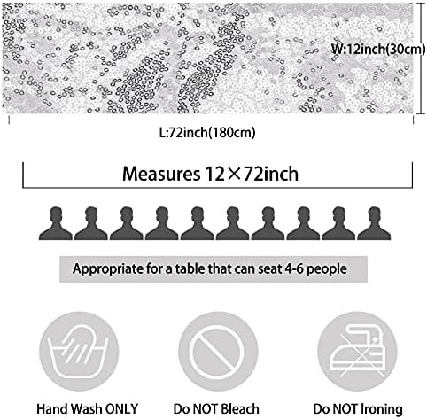 12 Packs 12 X 72 Inch Silver Sequin Table Runner Glitter Dining Table Runner for Birthday Wedding Engagement Bridal Baby Shower Bachelorette Holiday Celebration Party Supplies Decorations (Silver) - Image 3