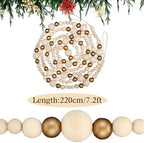 Bucherry 4 Pcs Christmas Wood Bead Garland 28.8 Feet, White, Gold - Image 2