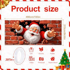 Funny Santa Claus Christmas Garage Door Banner 7x16 FT, Large 2-Car Brick Wall Breaking Through Outdoor Mural Backdrop, Cool Holiday Hanging Peeking Cover Sign Decoration for House Exterior Party - Image 2