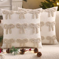 Christmas Beige Bows Throw Pillow Cover 18 x 18 Set of 2 by Tosleo