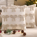 Christmas Beige Bows Throw Pillow Cover 18 x 18 Set of 2 by Tosleo