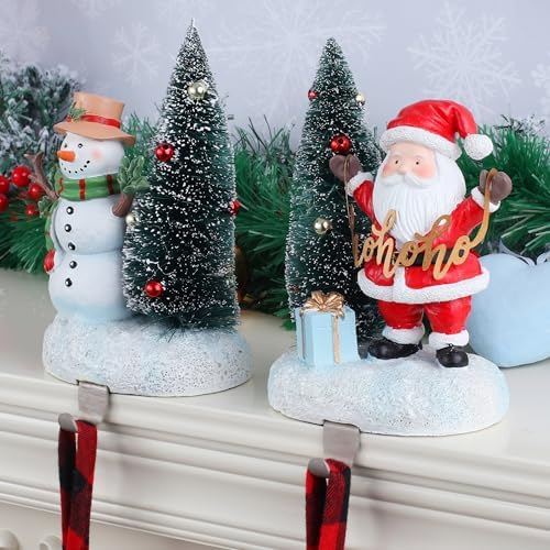 2 Set Christmas Snowman Stocking Holders for Fireplace Mantle Garland Mantel Clips Stocking Hook Santa Claus Stocking Hangers Holiday Decor (2,C- Santa Claus) - Image 6