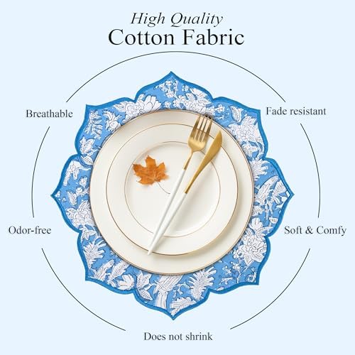 CPC Blue Sapphire Block Print Cotton Floral Placemat 15x15 Inch, Set of 4 - Image 2