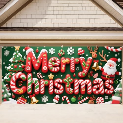 Traditional Christmas Garage Door Banner 16x7 Ft - Merry Christmas with Classic Decor for Double Car Garage Outdoor Indoor Holiday Decor - Image 2