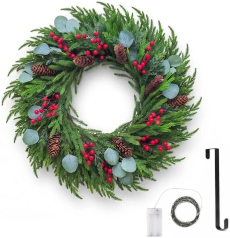 Artificial Norfolk Pine Christmas Wreath 24" Full Design with Door Hanger by Unknown