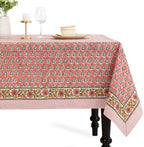CPC Tablecloth 100% Cotton 72x140 Inch Indian Block Print Rectangle Table Cover, Washable Table Cloth for Weddings, Spring/Summer, Barbeque - Poppy Pink by COTTONPRINTCLUB
