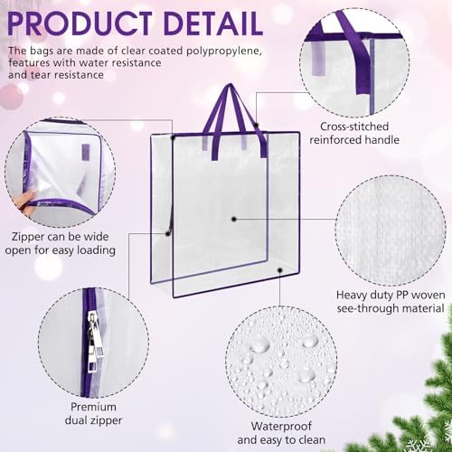 8 Pcs Clear Wreath Storage Bags 26 Inch Garland Container Door Garland Holiday Wreath Storage Holder with Handle and Zipper Heavy Duty Plastic Packing Totes(Purple) - Image 3